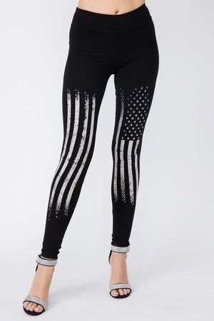 Flag print legging with stone