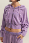 Long Sleeve Cropped Washed Zip Up Hoodie