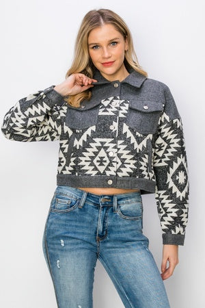 Aztec Printed Crop Jacket